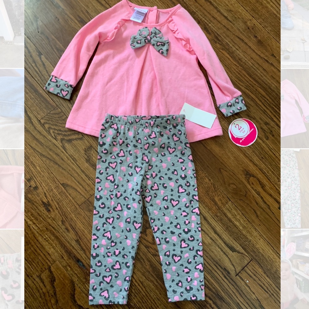 NWT Nanette Kids Pink Top & Leopard Grey Pants